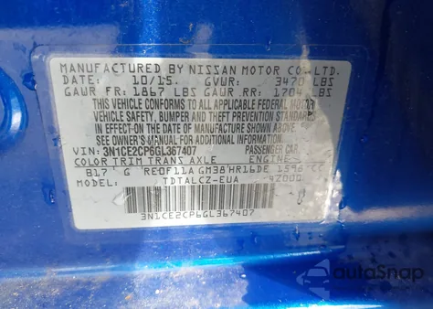 2016 Nissan Versa Note S Plus z USA, uszkodzony, nr VIN 3N1CE2CP6GL367407